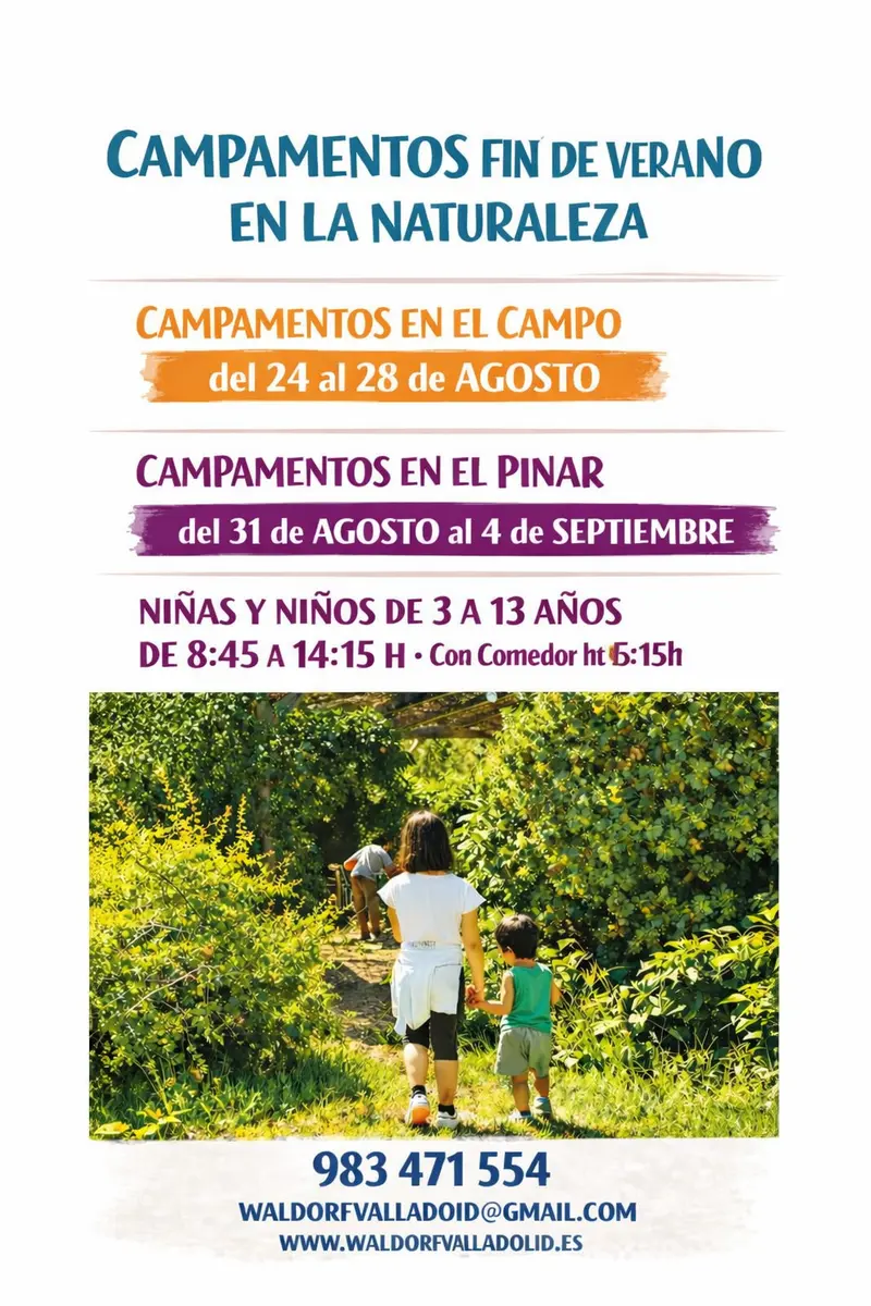 Cartel del campamento de fin de verano 2026 de El Puente Azul